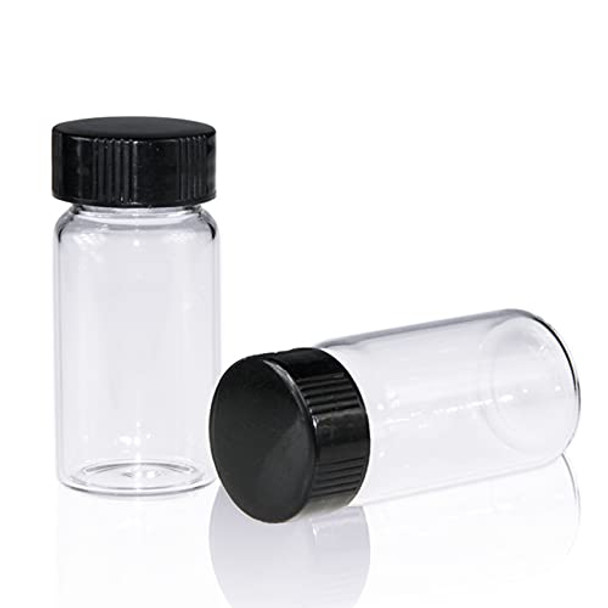 Sample Vial, Clear Glass 24-400 Thread Storage Vial, 20ml Capacity, 27.5mm I.D. x 57mm with 24-400 Black Closed Cap, PE Liner, Pack of 100 by ALWSCI