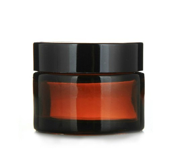 50ml Glass AMBER Cream Jar with White Insert and Black Lid with 53-400 neck finish