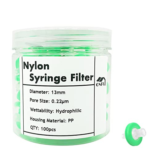 OnPu Syringe Filter Nylon Hydrophilic Membrane for HPLC 13mm Diameter 0.22um Pore Size Non Sterile 100pcs