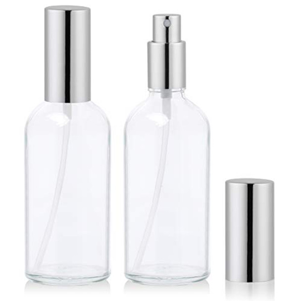 Empty Glass Spray Bottles, Perfume Atomizer, Fine Mist Spray, 3.4oz, Clear, 2 Pack