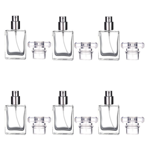 6 Pack 30ml / 1 Oz Transparent Refillable Perfume Bottle, Portable Square Empty Glass Perfume Atomizer Bottle with Spray Applicator 4 Free kinds of perfume dispenser(6 Pack 30ml / 1.01 oz.