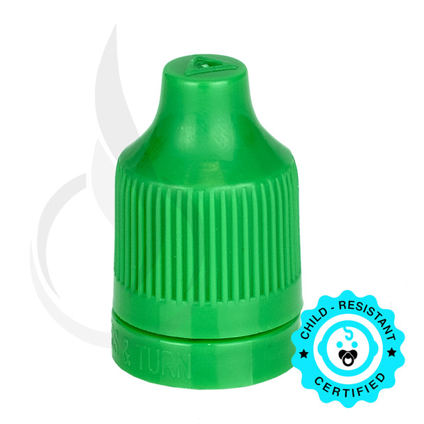 Green CRC (Child Resistant Closure) Tamper Evident Bottle Cap with Tip