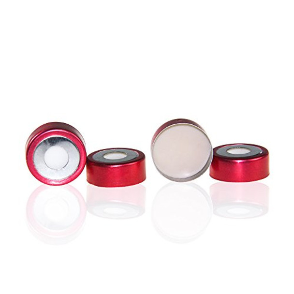 20 mm Bi-Metallic Crimp Cap with Natural PTFE/Natural Silicone Septa, Red and Silver, 100 pcs/pk