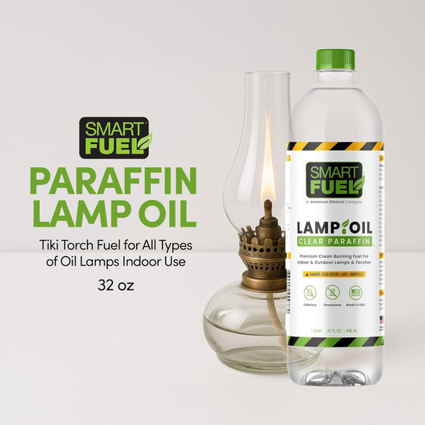 American Ethanol Smart Fuel Paraffin Oil Lamp - Clear and Smooth Burn, Smokeless, Odorless Tiki Torch Fuel for All Types of Oil Lamps Indoor Use, Suitable for Lanterns - 32 oz