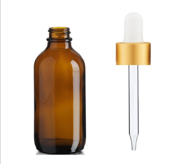 4 Oz Amber Glass Bottle w/ White Matte Gold Glass Dropper