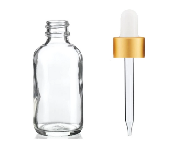 4 Oz Clear Glass Bottle w/ White Matte Gold Glass Dropper