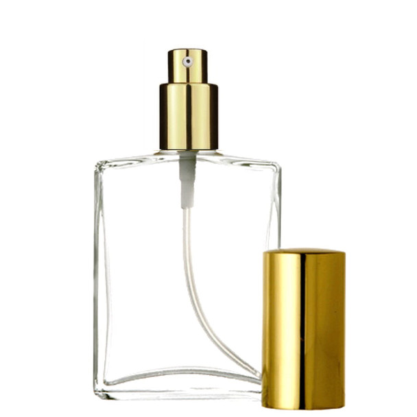 1 oz Clear SQUARE Glass Bottle w/ Shiny Gold Treatment Pump  18-415 Tamper Evident Neck Finish