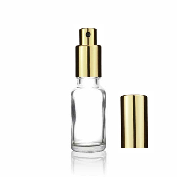 1/2 oz (15ml) CLEAR Glass Bottle with  Shiny Gold Sprayer 18-400 neck finish