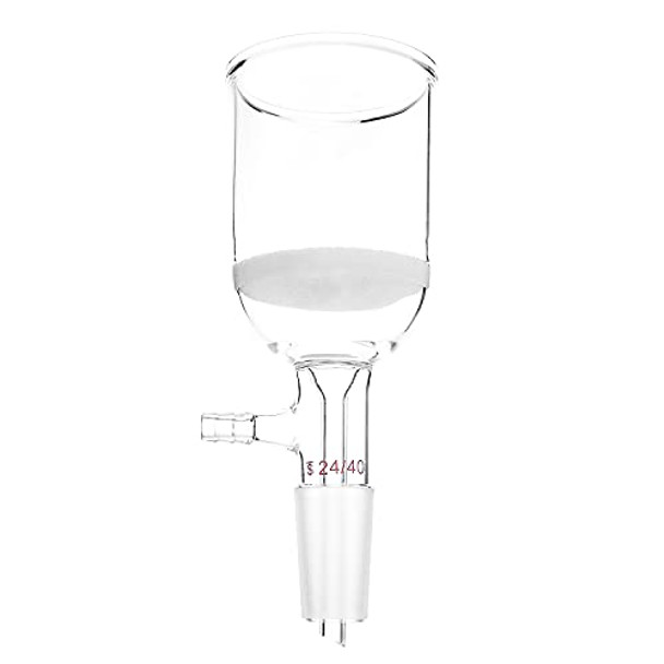 QWORK 100ml Filtering Buchner Funnel Medium Frit (G2) Lab Glassware with Standard 24/40 Joint and Vacuum Serrated Tubulation, 56mm Inner-Diameter, 60mm Depth