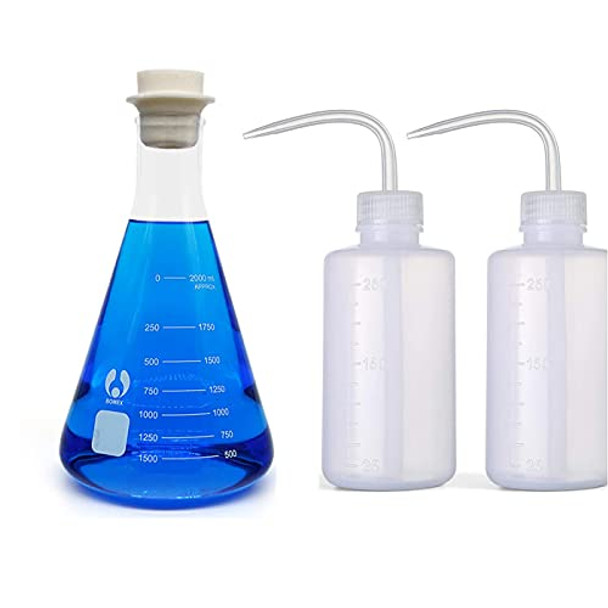 Glass Flask Erlenmeyer Flask Set Narrow Mouth 2000ml Watering Bottle Garden Tools Watering Can with Narrow Mouth Plant Flower Succulent Plastic Squeeze Bottle (250ml+250ml)