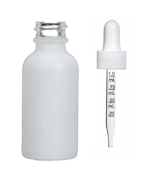 1 Oz Matt White Glass Bottle w/ White Calibrated Glass Dropper