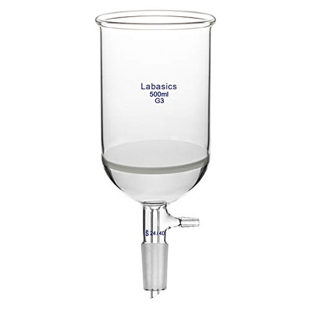 Labasics Borosilicate Glass Buchner Filtering Funnel with Fine Frit (G3), 95mm Inner Diameter, 120mm Depth, with 24/40 Standard Taper Inner Joint and Vacuum Serrated Tubulation (500ml)