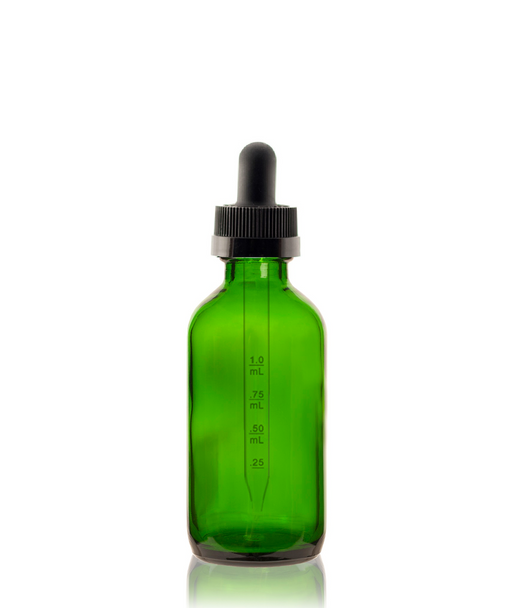2 oz Green Glass Bottle w/ Black Child Resistant Calibrated Dropper