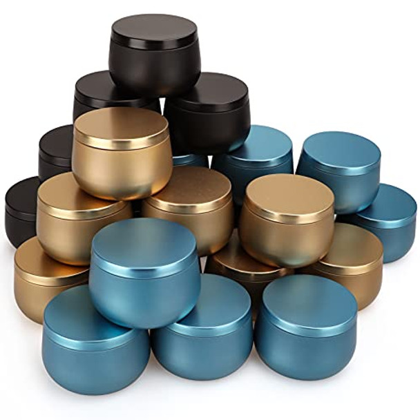 Candle Tins 24 Pcs, 8 oz Metal Candle Jars with Lids Portable Round Travel Tin Empty Storage Containers for Candle Making, Kitchen, Candies, Gifts and More, 3-Color