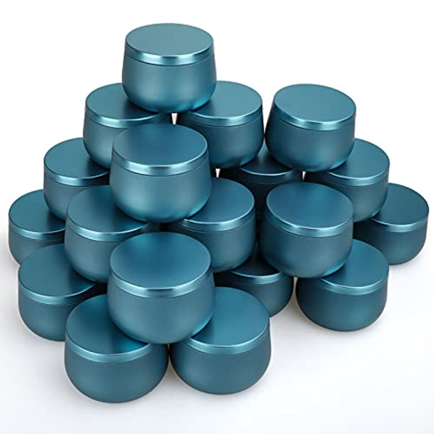 Candle Tins 24 Pcs, 8 oz Metal Candle Jars with Lids Portable Round Travel Tin Empty Storage Containers for Candle Making, Kitchen, Candies, Gifts and More, Blue