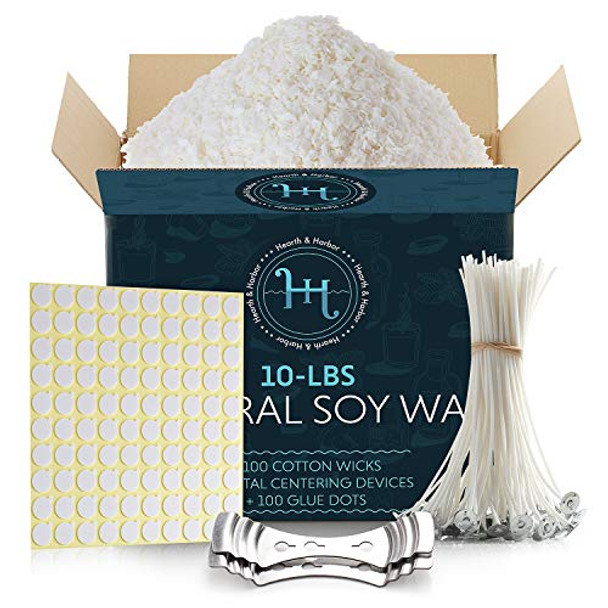 Natural Soy Wax and DIY Candle Making Supplies - Supply Kit - Natural Soy Wax - Cotton Wicks, Centering Tools, Candle Wax Flakes and More - 8 Pounds