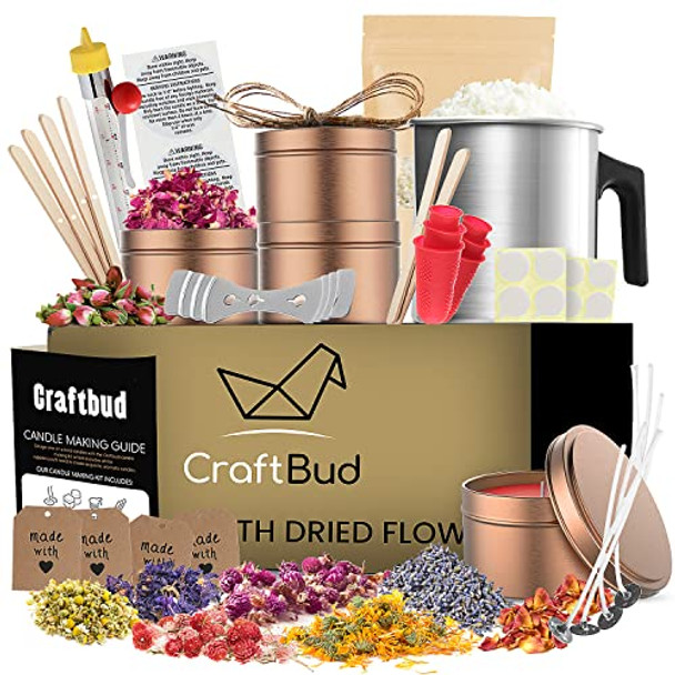 CraftBud Soy Candle Making Kit with Dried Flowers - 50 Pieces - Candle Wax for Candle Making - 2lbs Natural Soy Wax, Tin, Cotton Wicks, Dried Flowers, and Lot More