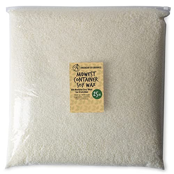 American Soy Organics - 100% Midwest Soy Container Wax Beads for Candle Making, 25 lb Bag