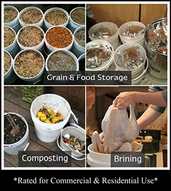 5 Gallon White BPA Free Durable Food Grade Bucket With Screw Lid | All Purpose Specialty Storage Plastic Pail Safety | Air-tight Design with Child Resistant Button - 2 PACK 5 Gallon White BPA Free Durable Food Grade Bucket With Screw Lid | All Purpose Specialty Storage Plastic Pail Safety | Air-tight Design with Child Resistant Button - 2 PACK