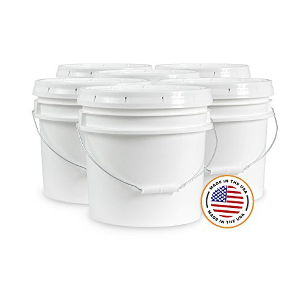 Ropak USA 3.5 gallon Food Grade White Plastic Bucket with Handle & Lid - Set of 6