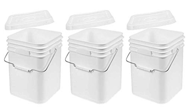 Terra Products Co. White Pails and Lids - Heavy Duty Buckets for Storage - Economical, Durable and Easy to Use (4Gallon 3Pack)