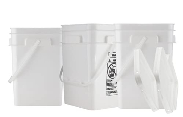 House Naturals 4 Gallon Square Food Grade Bucket Pail with Lid ( Pack of 3) Made in USA containers (White)