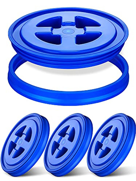 Quzzil 4 Pieces 5 Gallon Screw Top Lids Leak Proof Bucket Seal Lid for Plastic Bucket Compatible with Gamma (Blue)