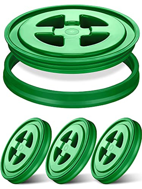 Quzzil 4 Pieces 5 Gallon Screw Top Lids Leak Proof Bucket Seal Lid for Plastic Bucket Compatible with Gamma (Green)