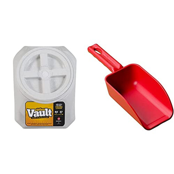 Gamma2 Vittles Vault Outback Airtight Pet Food Container, 60 Pounds & Vikan Remco 63004 Color-Coded Plastic Hand Scoop - BPA-Free Food-Safe Kitchen Utensils, 16 oz, Red