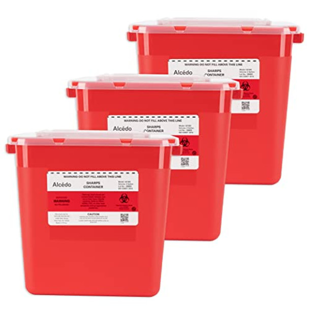 Alcedo Sharps Container for Home Use 2 Gallon (3-Pack), Biohazard Needle and Syringe Disposal, Professional Medical Grade