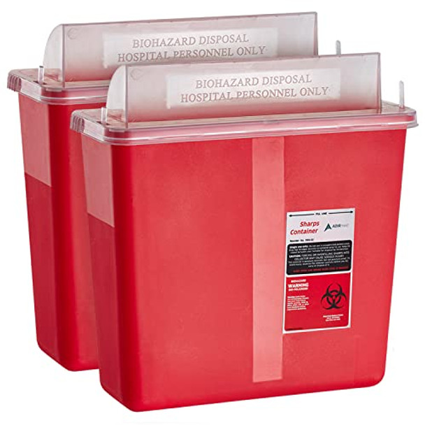 Adir Sharps Container 5 Quart with Mailbox Style Horizontal Lid - 2 Pack