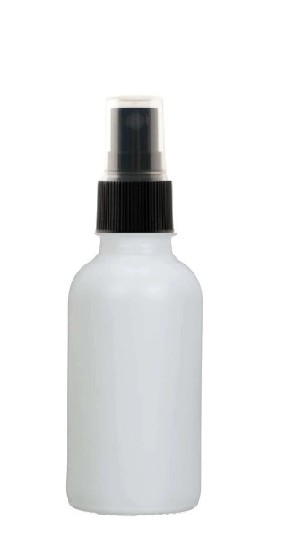 2 Oz Matt White Glass Bottle w/ Black Fine Mist Sprayer