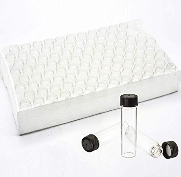 Pack of 100 Glass Vials with Black Phenolic Screw Caps,1 Dram/4ml(1/8 fl oz), for Liquids or Dry Goods (Clear)-1653585602