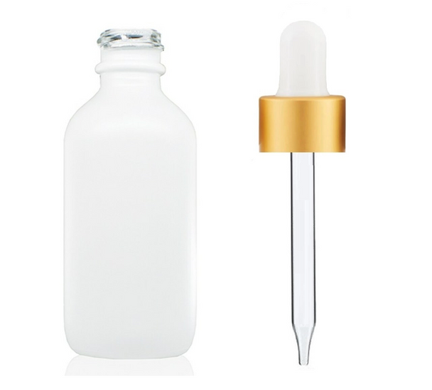 2 Oz Matt White Glass Bottle w/ White Matt Gold Dropper