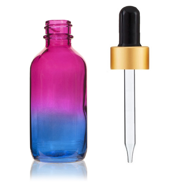 2 Oz Multi Fade Glass Bottle w/ Black Matte Gold Glass Dropper