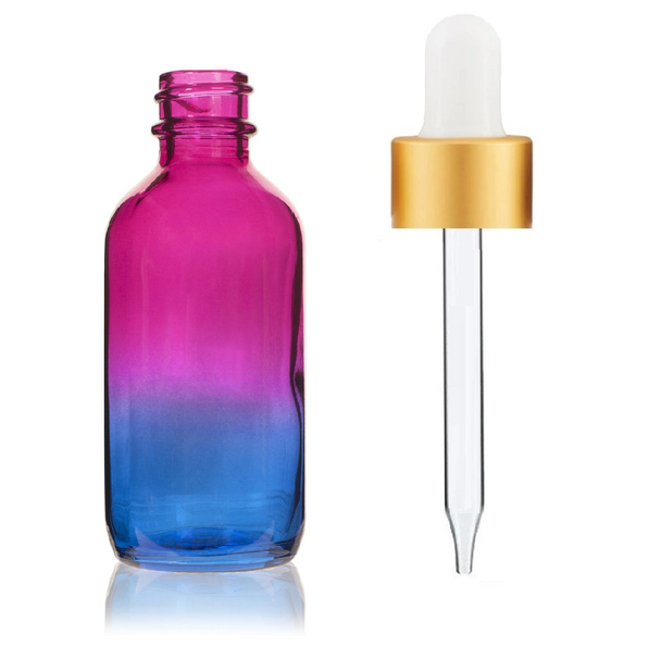 2 oz Multi Fade Glass Bottle w/ White Matte Gold Glass Dropper