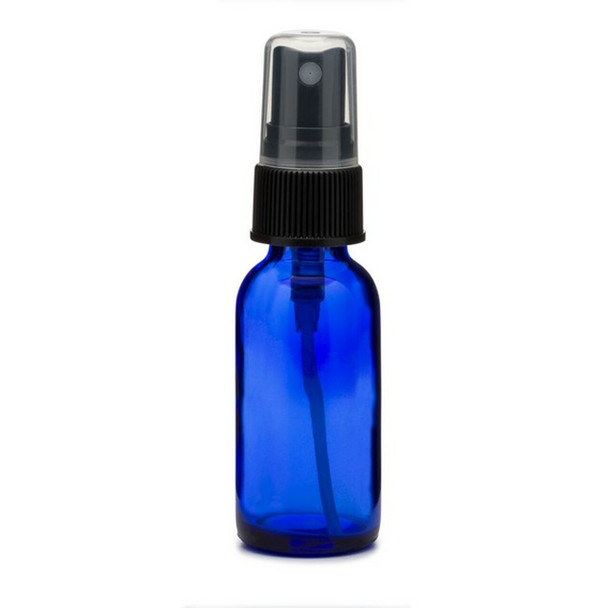 1/2 oz (15ml) COBALT BLUE Glass Bottle w/ Black Fine Mist Sprayer