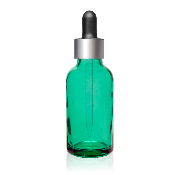 1 oz Caribbean Green Glass Bottle w/ Black Matt Silver Glass Dropper