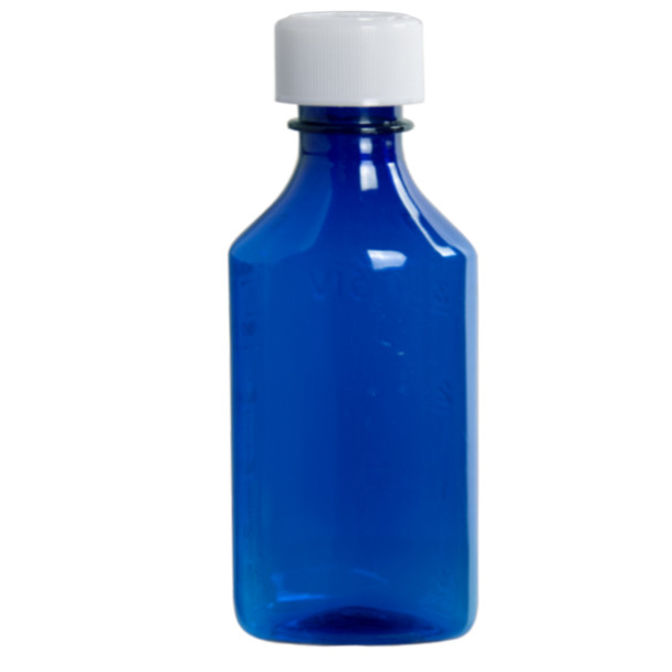 2oz - 200 count Blue Graduated Oval RX Bottles with Child-Resistant Caps