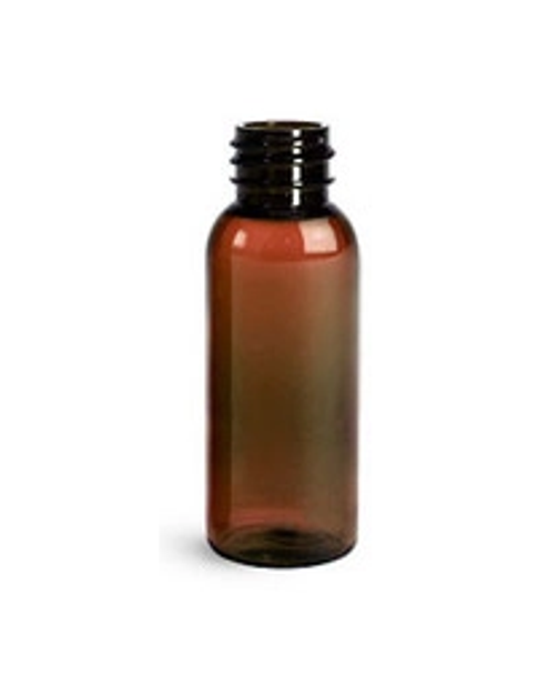 1 oz amber PET cosmo round bottle with 24-410 neck finish