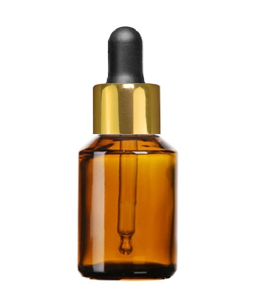 1 Oz Amber Cylinder Slope Glass Bottle w/ Black-Shiny Gold Regular Glass Dropper