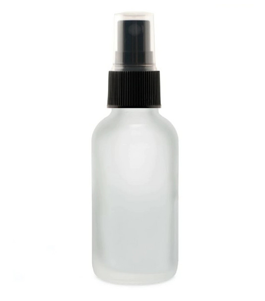 2 Oz Frosted Glass Bottle w/ Black Fine Mist Sprayer