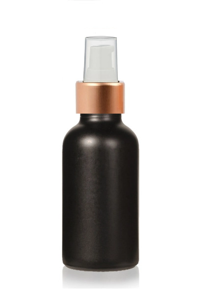 1 oz Matte Black Glass Bottle w/ White-Rose Gold Treatment Pump