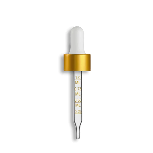 1/2 oz 18-400 Matt Gold / White Bulb Calibrated Dropper fits 1/2 oz Boston Bottles