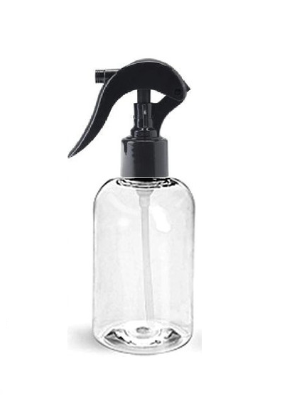 4 oz Clear PET Boston Round Bottle  w/ Black Mini Trigger Sprayer