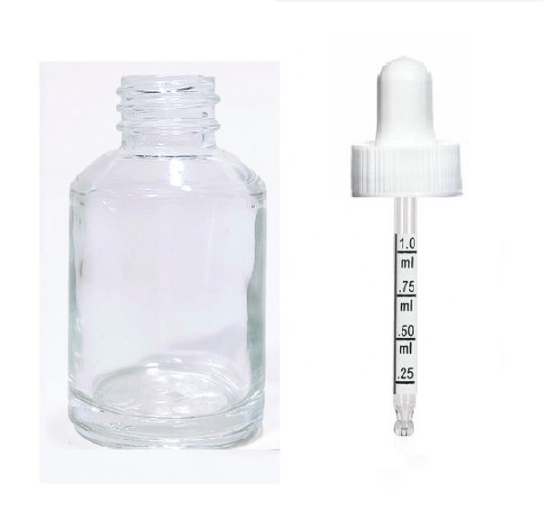 1 Oz Clear Cylinder Slope Glass Bottle w/ White Calibrated Bullnose Dropper