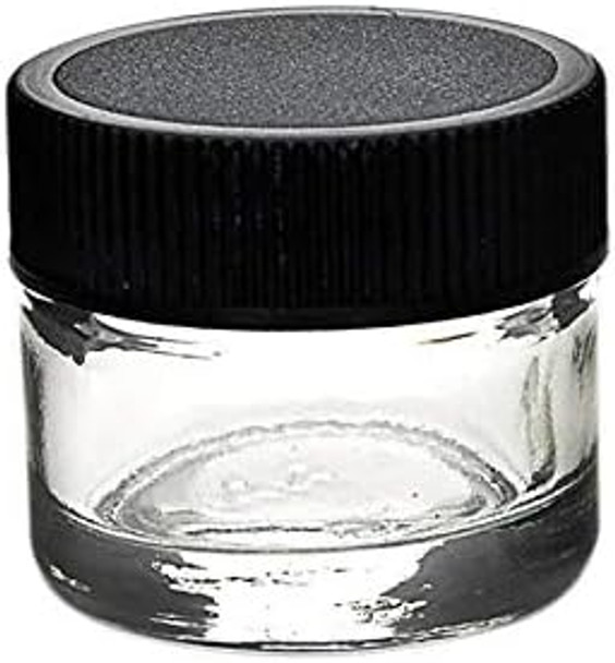 5ml Child Resistant Glass Jar w/ Black Ribbed Cap- 1 Gram- 250 Count