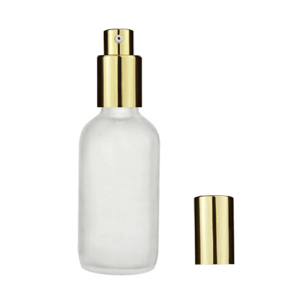 100ml Frosted Euro Glass Bottle w/ Shiny Gold Treatment Pump