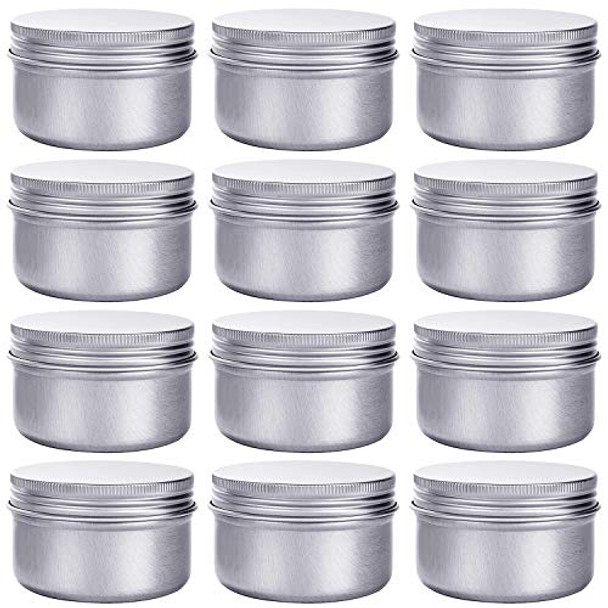 4 Ounce Aluminum Cans 120 mL Screw Lid Metal Storage Tins Containers for Storing Spices, Candies, Lip Balm, Candles, 12 Pcs.