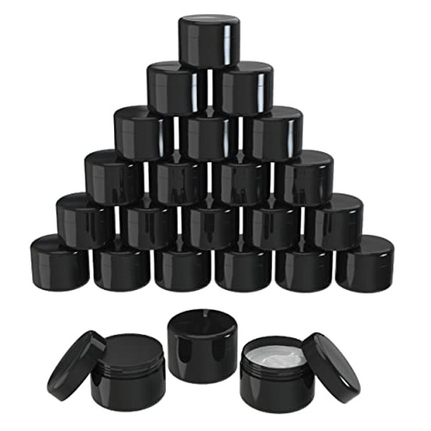 Houseables Black Cosmetic Jars, Small Containers with Lids, Plastic Jar, 2 Fl Oz, 160 ML, 24 Pack, TSA Approved Container, Jar for Lotion, Salve, Body Butter, Creams, Makeup, Toiletries w/ Inner Liner